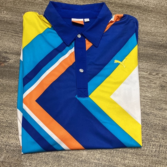 Puma Golf DUO SWING CHEVRON Polo UPF PROTECTION Shirt COOL MAX  top Men SZ M - Picture 3 of 10